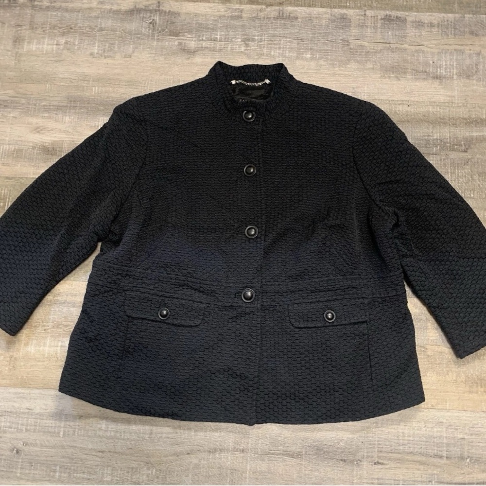 Talbots Petite 14WP Black Textured 3/4 Sleeve Blazer Jacket Office Career